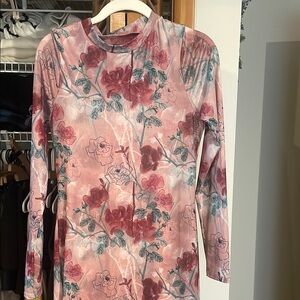 Pinkblush mauve mesh overlay Floral Midi maternity Dress